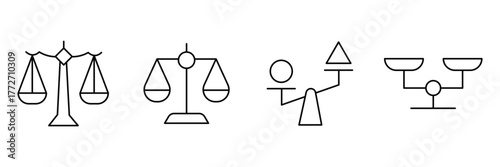 Balance weight machine, classic scale, vintage load measurement, retro bowl plate icon set, comparison vector illustration, minimal economics art.