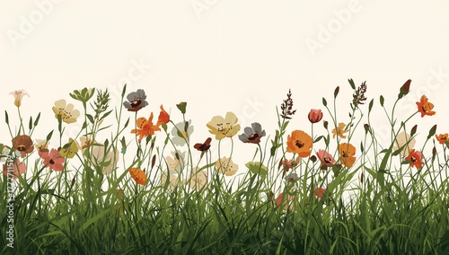 Realistic silhouettes of grass and blossoms