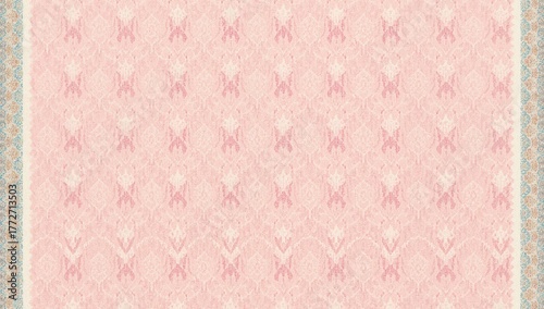 Pastel Pink Ikat Fabric with Colorful Border for Textile Printing, ideal for vibrant design applications