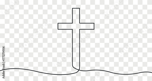 christian cross one line vector illustration