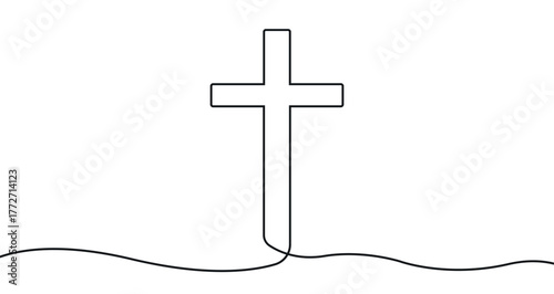 christian cross one line vector illustration