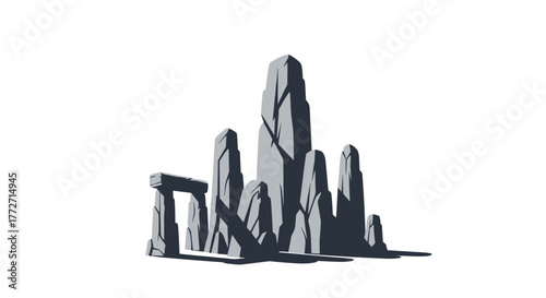 An illustrative depiction of a formidable ancient stone circle, featuring towering monoliths casting dramatic long shadows.