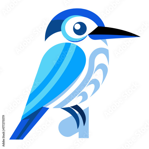 Geometric blue bird illustration, minimalist logo design, vector format image