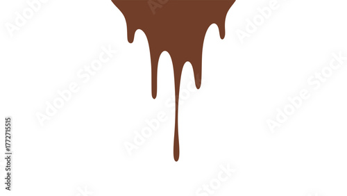 Melted chocolate or syrup drips isolated on a white background. Flowing liquid chocolate border element. A sweet brown syrup or sauce that melts and drips.