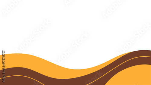 Abstract minimalist wavy background with brown and yellow lines. Vector background with flowing chocolate, caramel, or honey waves. Simple abstract landscape with sand dunes or hills.