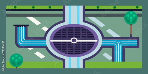 Stormwater drainage system illustration with pipes and vegetation  