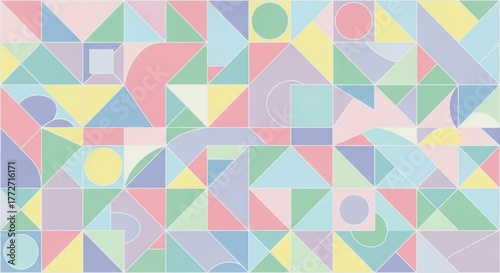 Soft pastel geometric pattern of triangles and squares abstract digital art background