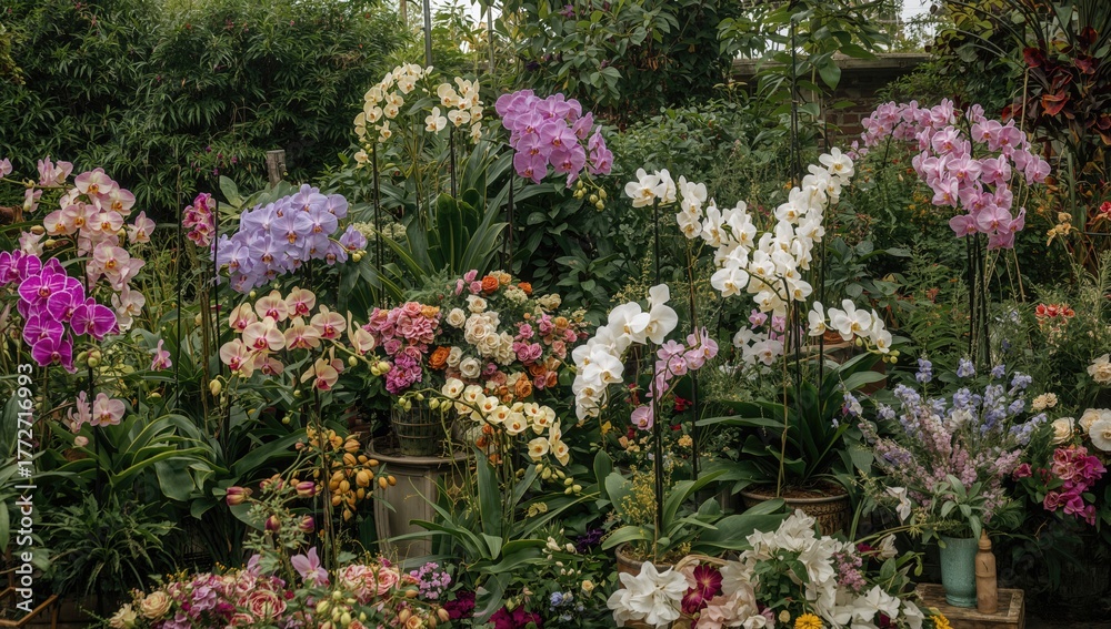 Fototapeta premium Controlled Climate Orchid Cultivation with Vintage Spring Floral Elements