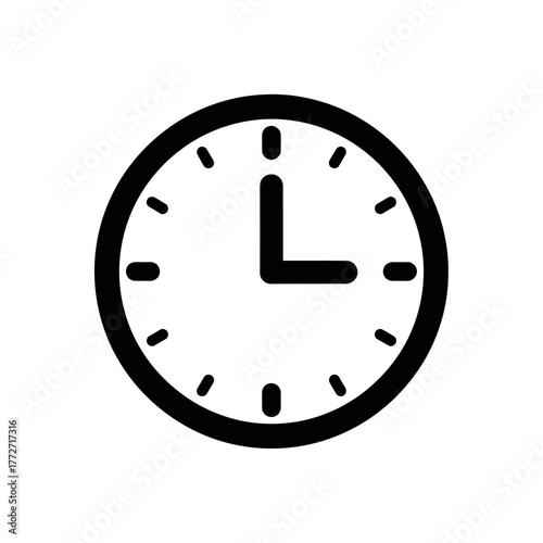 Simple Black and White Analog Clock Face with Hour and Minute Hands.