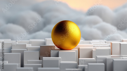 Glowing gold sphere above f...