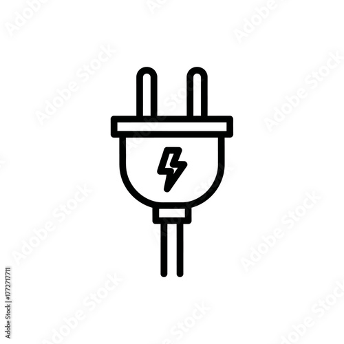 Simple Black and White Electric Plug Icon with Lightning Bolt Symbol.