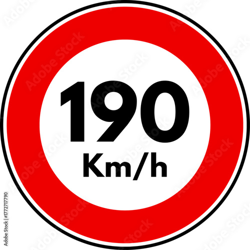 Speed Limit 190 Sign Vector, Speed Limit 190 kmh Traffic Sign