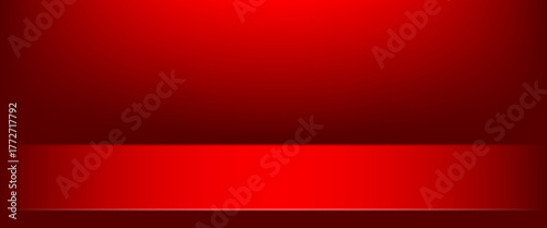 3d backdrop for product presentation. Dark red studio room. Vector stage mockup illustration. Limbo abstract background. Minimal wall scene. Showcase, promotion display.