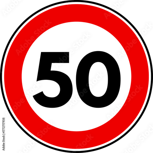 Speed Limit 50 Sign Vector, Speed Limit 50 kmh Traffic Sign