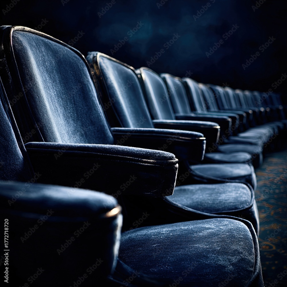 Fototapeta premium Empty Theater Seats Deep Blue Velvet