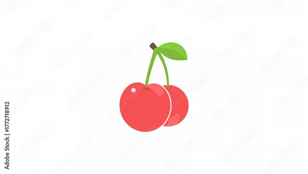 Obraz premium Flat cartoon cherry icon isolated on a white backdrop, ideal for print and digital use. EPS 10 format.
