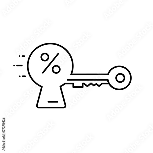 Black line icon for a key with a percentage symbol.