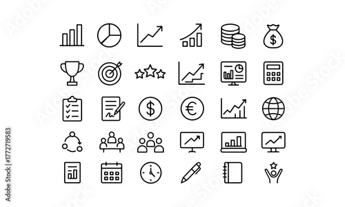 Hand drawn business and finance icons collection