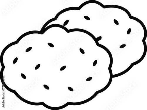 Simple Line Art Illustration of Two Fluffy Cookies with Seeds