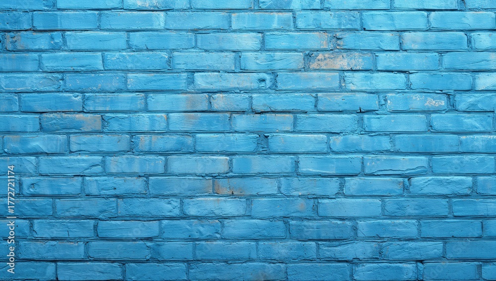 Obraz premium Textured blue-painted brick wall with layered bricks, ideal for wallpaper and background design