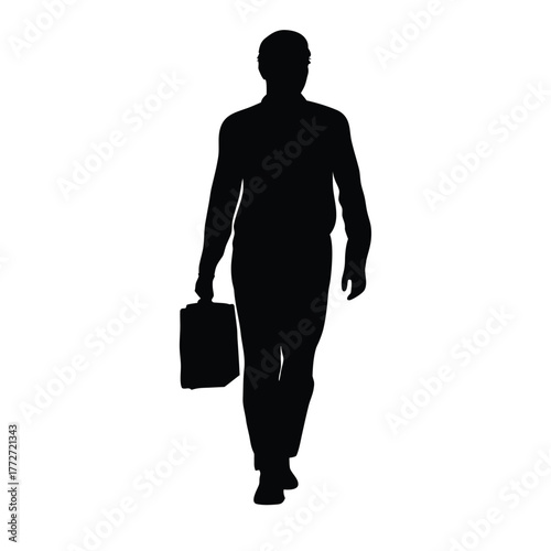 Businessman Walking with Briefcase Silhouette - Corporate Professional, Commuting, and Career Success