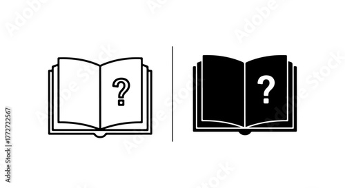 Open book with question mark icon in outline and silhouette