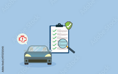 Car health check process for automotive service, vehicle diagnostics, car maintenance and checkup related concepts
