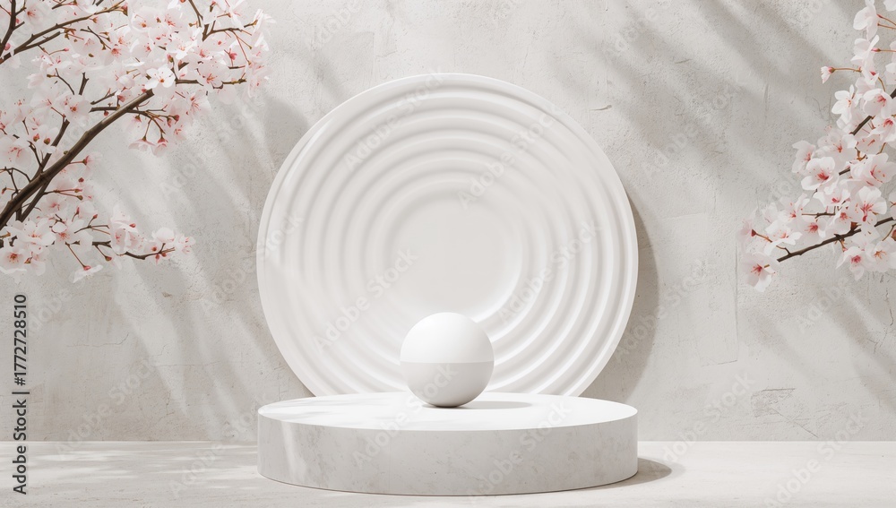 Fototapeta premium Ball ripple product arrangement, minimal display for commercial use, Zen-inspired decor