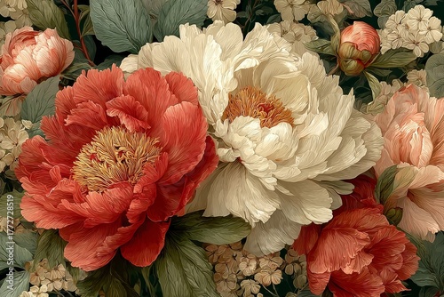 Vintage floral textile. Generative AI