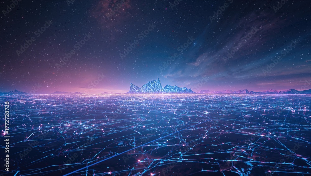 Obraz premium Futuristic holographic landscape with abstract elements, suitable for UI backdrop