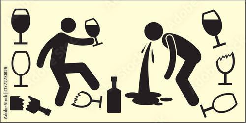 Symbolic figures of people imitating violent drunkards