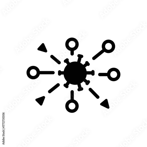 Virus Transmission Icon with Arrows Representing COVID-19 Spread, Public Health Awareness
