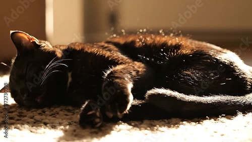 Dozing in a patch of sunlight, a cat's fur seems to glow.