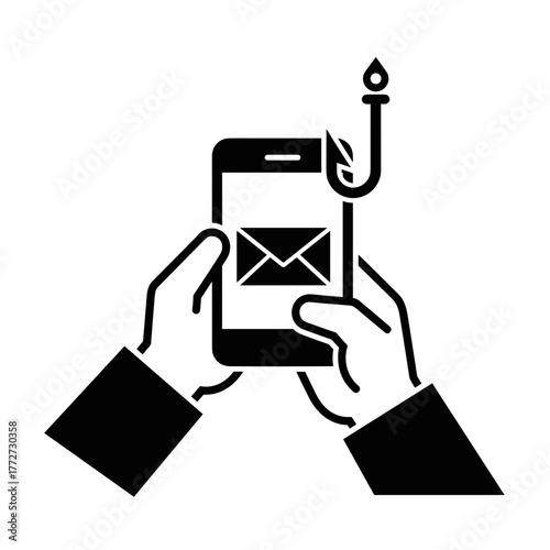 Phishing scam icon with smartphone and email, online security threat concept