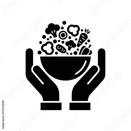 Hands Holding Bowl of Vegetables Icon, Healthy Eating and Nutrition Concept