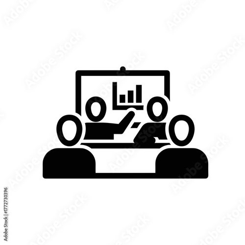 Business meeting icon with presentation screen and graph, corporate teamwork and collaboration