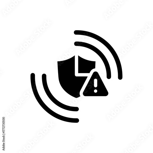 Security shield with alert icon, cybersecurity risk warning