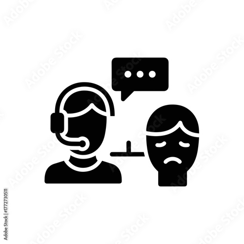 Customer Service Support Helping Unhappy Customer With Headset and Chat Icon, Communication and Assistance