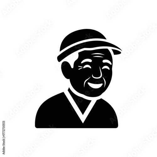 Elderly Man Smiling Avatar Icon Illustration, Senior Citizen Graphic Symbol