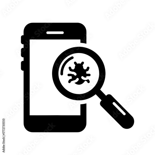 Mobile Device Malware Detection Concept with Magnifying Glass Icon