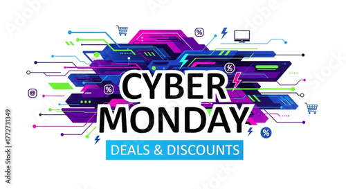 Colorful Cyber Monday Promotion Template with Tech Elements