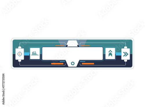 Futuristic HUD banner overlay with blue and teal colors High tech digital interface template for gaming streaming