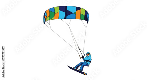 Winter kiteboarding action illustration