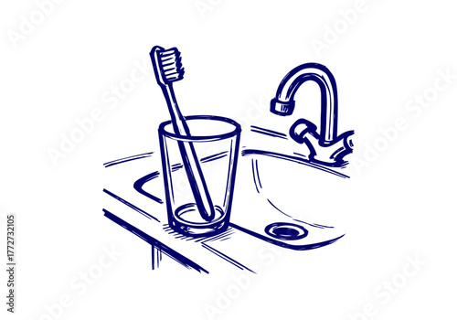 Toothbrush hand drawn simple sketch vector illustration
