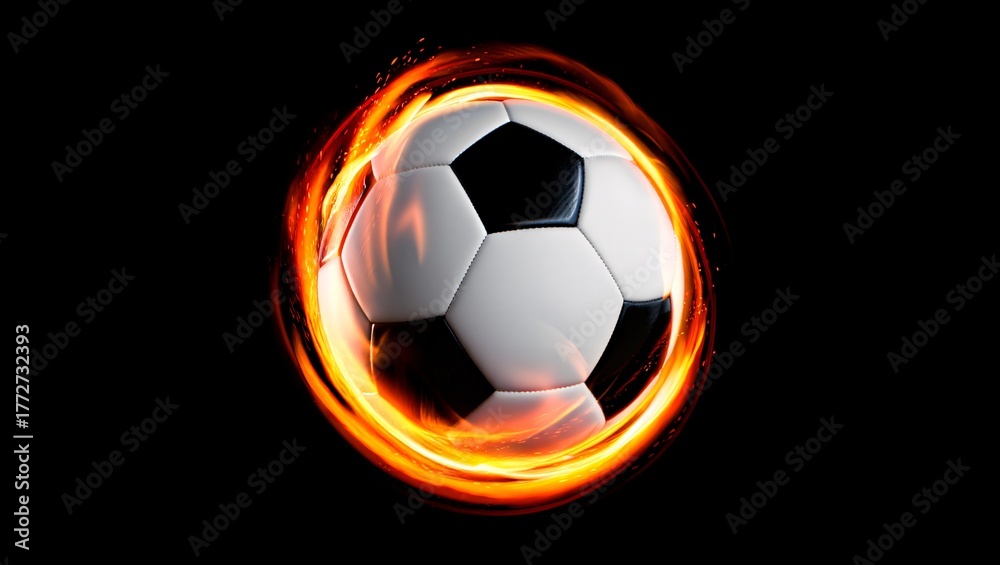Fototapeta premium Fiery soccer ball ignites passion and excitement on a dark background