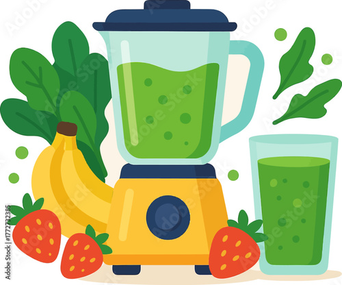Fresh green smoothie ingredients blended in a blender for a healthy and nutritious beverage