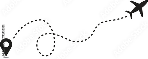 Airplane Flight Path with Destination Pin Vector Illustration
