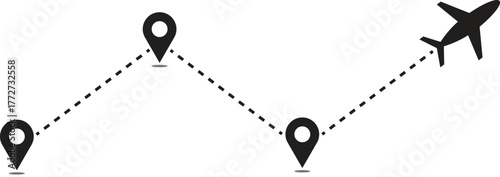 Stylized Travel Route with Airplane and Location Pin Icons