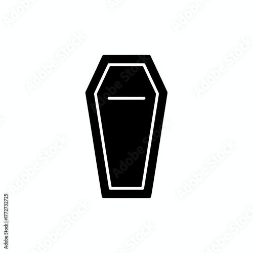 Illustration of a closed black coffin with a white outline and a white line on top area