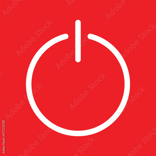 White Power Icon on Red Background Vector for UI and Tech Design
